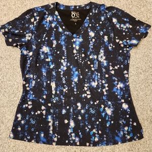 Women's Medical Scrub Top, Large,Blue/Black/White Colors